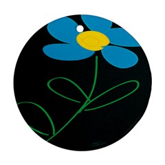 Whimsical Blue Flower Green Sexy Round Ornament (two Sides) by Mariart