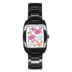 Animals Sea Flower Tropical Crab Stainless Steel Barrel Watch
