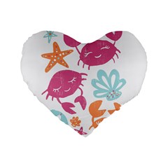 Animals Sea Flower Tropical Crab Standard 16  Premium Flano Heart Shape Cushions