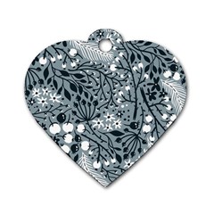 Abstract Floral Pattern Grey Dog Tag Heart (two Sides) by Mariart