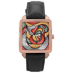 Beautiful Pattern Background Wave Chevron Waves Line Rainbow Art Rose Gold Leather Watch 