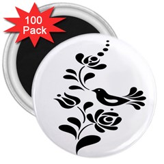 Birds Flower Rose Black Animals 3  Magnets (100 Pack) by Mariart