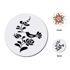 Birds Flower Rose Black Animals Playing Cards (round)  by Mariart