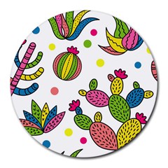 Cactus Seamless Pattern Background Polka Wave Rainbow Round Mousepads