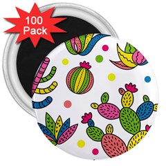 Cactus Seamless Pattern Background Polka Wave Rainbow 3  Magnets (100 Pack)