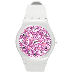 Conversational Triangles Pink White Round Plastic Sport Watch (m)