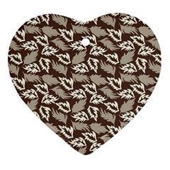 Dried Leaves Grey White Camuflage Summer Heart Ornament (two Sides) by Mariart