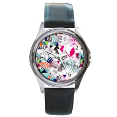 Flower Graphic Pattern Floral Round Metal Watch