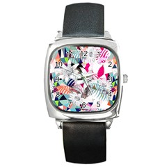 Flower Graphic Pattern Floral Square Metal Watch