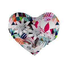 Flower Graphic Pattern Floral Standard 16  Premium Flano Heart Shape Cushions by Mariart