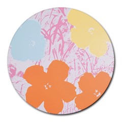 Flower Sunflower Floral Pink Orange Beauty Blue Yellow Round Mousepads