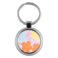 Flower Sunflower Floral Pink Orange Beauty Blue Yellow Key Chains (round)  by Mariart