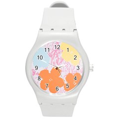 Flower Sunflower Floral Pink Orange Beauty Blue Yellow Round Plastic Sport Watch (m)