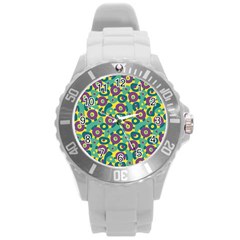 Discrete State Turing Pattern Polka Dots Green Purple Yellow Rainbow Sexy Beauty Round Plastic Sport Watch (l) by Mariart