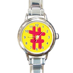 Fun Ain t Gone Fence Sign Red Yellow Flag Round Italian Charm Watch by Mariart