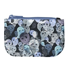 Ghosts Blue Sinister Helloween Face Mask Large Coin Purse by Mariart