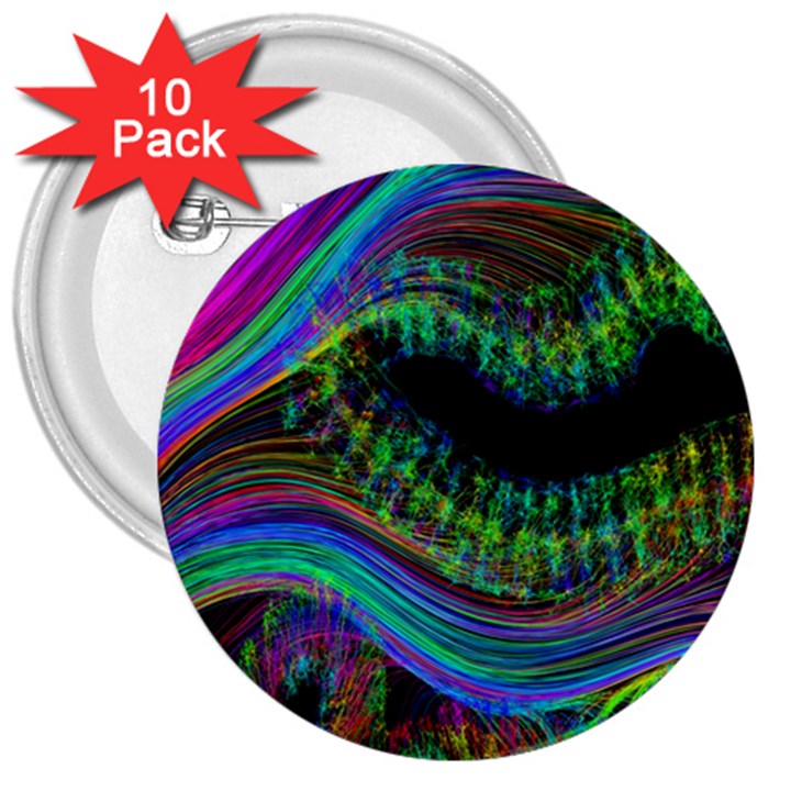 Aurora Wave Colorful Space Line Light Neon Visual Cortex Plate 3  Buttons (10 pack) 