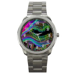 Aurora Wave Colorful Space Line Light Neon Visual Cortex Plate Sport Metal Watch by Mariart