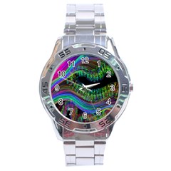 Aurora Wave Colorful Space Line Light Neon Visual Cortex Plate Stainless Steel Analogue Watch by Mariart