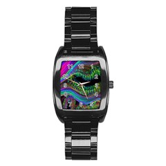 Aurora Wave Colorful Space Line Light Neon Visual Cortex Plate Stainless Steel Barrel Watch by Mariart