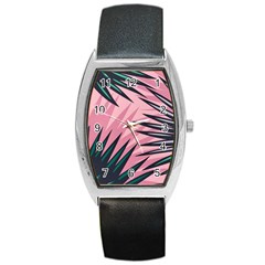 Graciela Detail Petticoat Palm Pink Green Barrel Style Metal Watch by Mariart