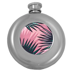 Graciela Detail Petticoat Palm Pink Green Round Hip Flask (5 Oz)