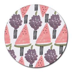 Grapes Watermelon Fruit Patterns Bouffants Broken Hearts Round Mousepads