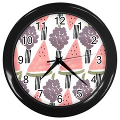 Grapes Watermelon Fruit Patterns Bouffants Broken Hearts Wall Clocks (Black)