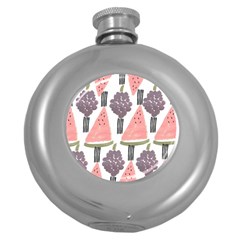 Grapes Watermelon Fruit Patterns Bouffants Broken Hearts Round Hip Flask (5 oz)