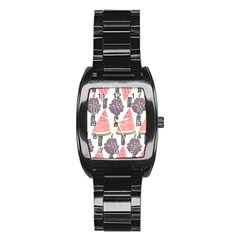 Grapes Watermelon Fruit Patterns Bouffants Broken Hearts Stainless Steel Barrel Watch