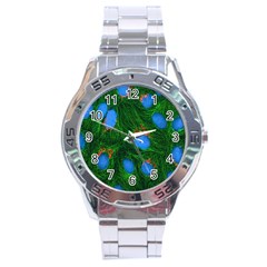 Fluorescence Microscopy Green Blue Stainless Steel Analogue Watch by Mariart