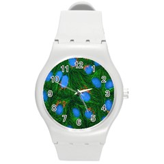 Fluorescence Microscopy Green Blue Round Plastic Sport Watch (m) by Mariart