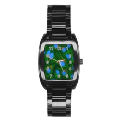 Fluorescence Microscopy Green Blue Stainless Steel Barrel Watch by Mariart