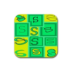 Letter Huruf S Sign Green Yellow Rubber Coaster (square) 