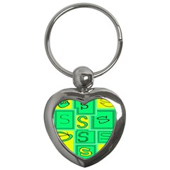 Letter Huruf S Sign Green Yellow Key Chains (heart)  by Mariart