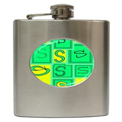 Letter Huruf S Sign Green Yellow Hip Flask (6 Oz) by Mariart