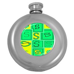 Letter Huruf S Sign Green Yellow Round Hip Flask (5 Oz)