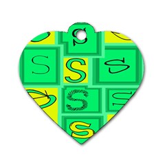 Letter Huruf S Sign Green Yellow Dog Tag Heart (two Sides)