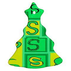 Letter Huruf S Sign Green Yellow Christmas Tree Ornament (two Sides)