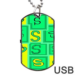 Letter Huruf S Sign Green Yellow Dog Tag Usb Flash (two Sides) by Mariart