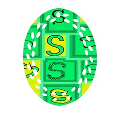 Letter Huruf S Sign Green Yellow Oval Filigree Ornament (two Sides)