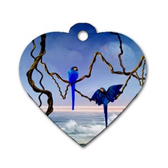 Wonderful Blue  Parrot Looking To The Ocean Dog Tag Heart (two Sides) by FantasyWorld7