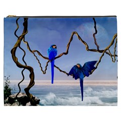 Wonderful Blue  Parrot Looking To The Ocean Cosmetic Bag (xxxl)  by FantasyWorld7