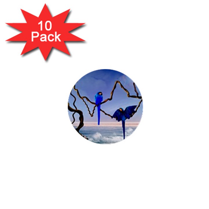 Wonderful Blue  Parrot Looking To The Ocean 1  Mini Buttons (10 pack) 