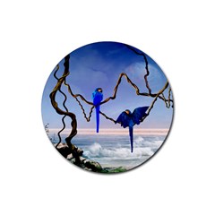 Wonderful Blue  Parrot Looking To The Ocean Rubber Round Coaster (4 Pack)  by FantasyWorld7