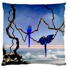 Wonderful Blue  Parrot Looking To The Ocean Standard Flano Cushion Case (one Side) by FantasyWorld7