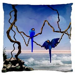 Wonderful Blue  Parrot Looking To The Ocean Standard Flano Cushion Case (two Sides) by FantasyWorld7