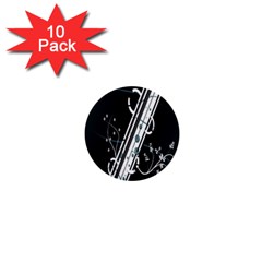 Line Light Leaf Flower Floral Black White Beauty Polka 1  Mini Buttons (10 Pack) 