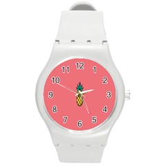 Pineapple Fruite Minimal Wallpaper Round Plastic Sport Watch (m)