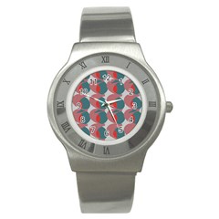 Pink Red Grey Three Art Stainless Steel Watch by Mariart